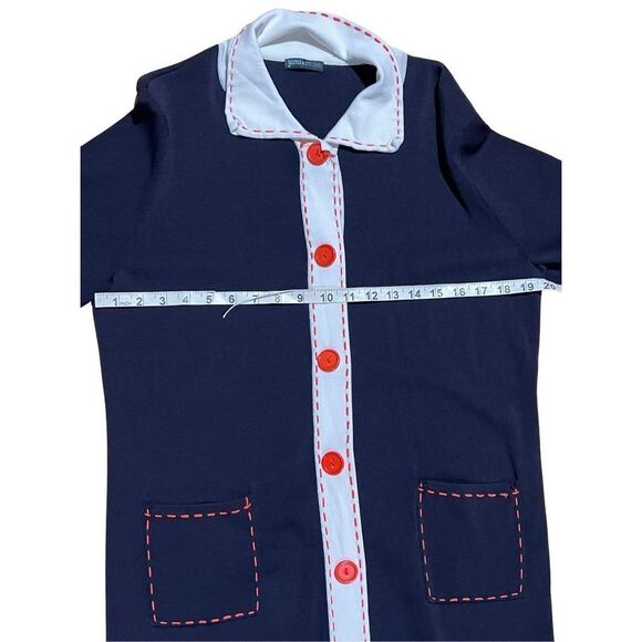 Like New 1960 Navy Blue Peter Pan Collar Long Sleeve Button Down Dress/Cardigan - Picture 9 of 11